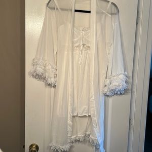 White robe and mini white slip
